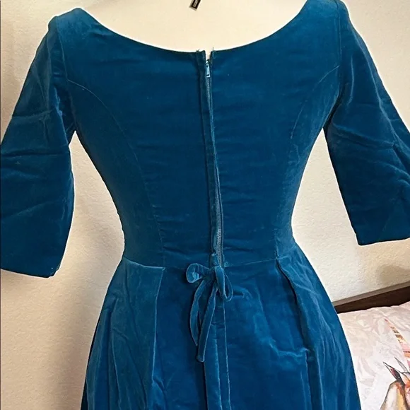 Vintage 1950-60s Teal Blue Velvet Maxi Cocktail Dress Neusteters Denver CO sz XS - Picture 6 of 16